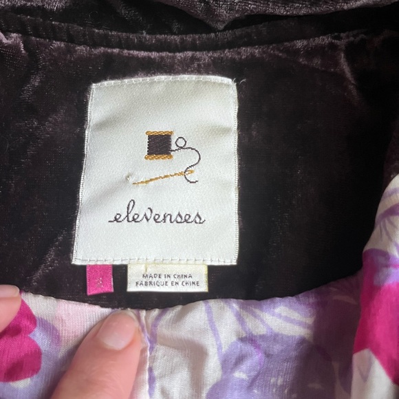 Elevenses Anthropologie Brown Crushed Velvet Cardigan Blazer Sz 2 Silk Interior - Picture 2 of 7